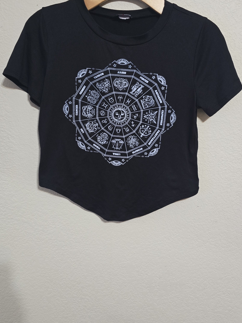 Fashion Magazine Black Zodiac Wheel Crop Tee